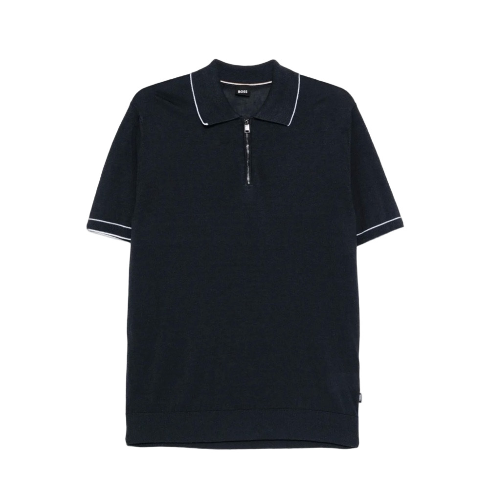 BOSS half-zip linen polo shirt